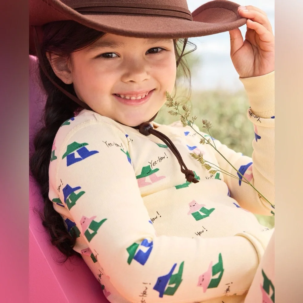 Hanna Andersson Western Boot‎ Cowboy Hat Yee-haw! Long Pajama Set Girl 14-16